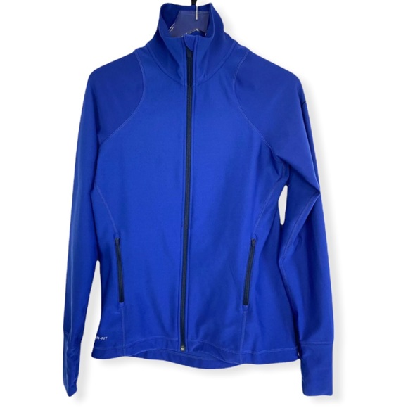 Nike Jackets & Blazers - WOMENS NIKE DRI FIT BLUE ZIP UP JACKET W/THUMBHOLES LOGO ON SLEEVES SIZE L